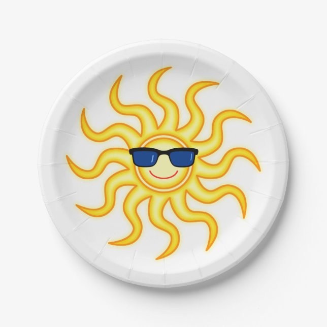 Smiling Sun Wearing Sunglasses Paper Plate (Front)