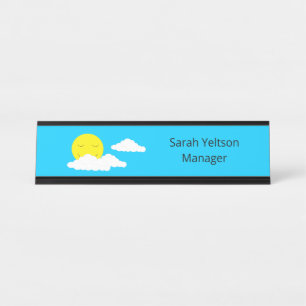 Smiling Sun with Clouds: Turquoise Desk Name Plate