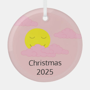 Smiling Sun with Popcorn Clouds: Hazy Pink Glass Tree Decoration