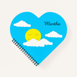 Smiling Sun with Popcorn Clouds:  Heart-shaped Notebook
