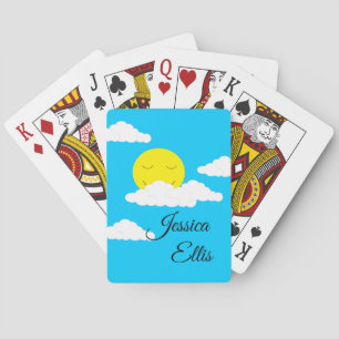 Smiling Sun with Puffy Clouds Playing Cards