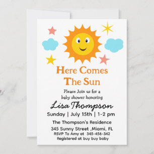 Smiling Sunshine Here Comes The Sun Baby Shower  Invitation