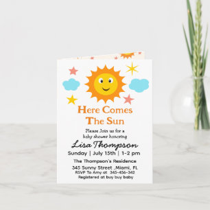 Smiling Sunshine Here Comes The Sun Baby Shower  Invitation