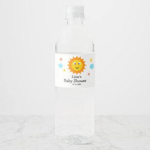 Smiling Sunshine Here Comes The Sun Baby Shower Water Bottle Label
