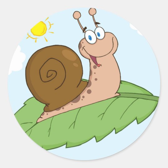 Smiling Super Snail on His Leaf Classic Round Sticker