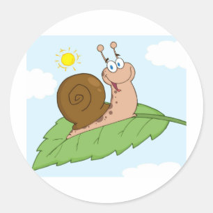 Smiling Super Snail on His Leaf Classic Round Sticker