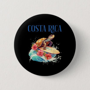 Smiling Surfing Beach Turtle Tropical Flowers Souv 6 Cm Round Badge