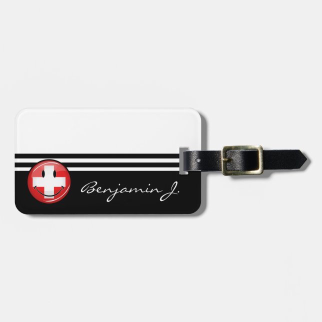 Smiling Swiss Flag Luggage Tag (Front Horizontal)