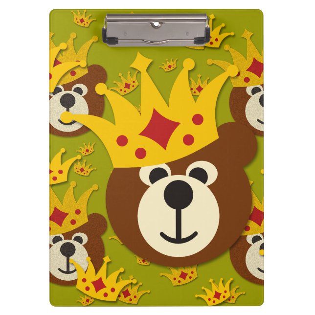 Smiling Teddy Bear with Crown Clipboard (Front)