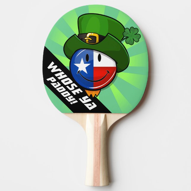 Smiling Texan Flag with St. Patrick's Day Ping Pong Paddle (Front)