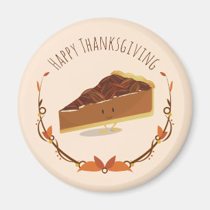 Smiling Thanksgiving Pecan Pie Slice Tan Brown Magnet