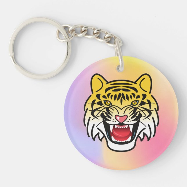Smiling Tiger Face Artwork-21876 Key Ring (Front)