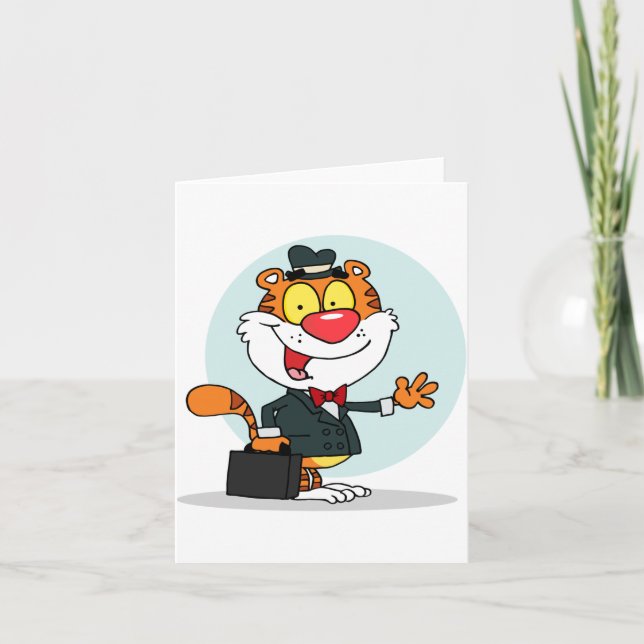 Smiling Tiger Holding A Briefcase Note Cards (Front)