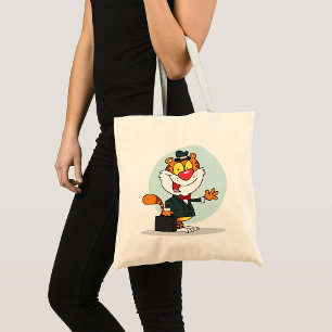 Smiling Tiger Holding A Briefcase Tote Bag