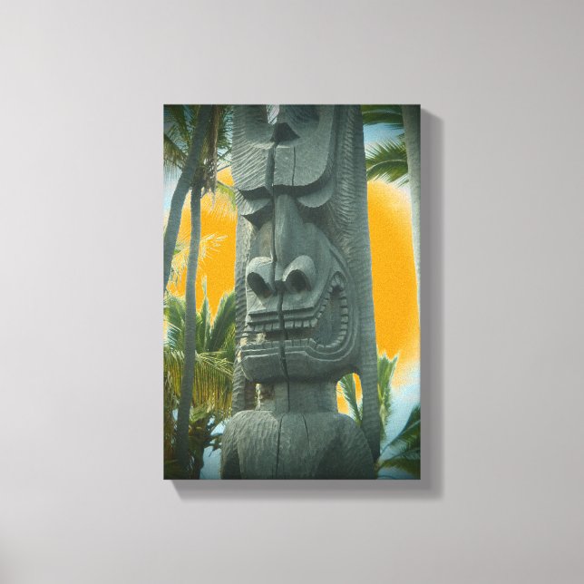 Smiling tiki statue orange tropical canvas print (Front)