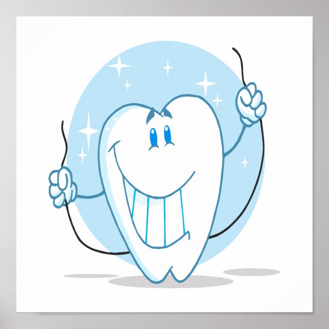 Smiling Tooth Cartoon Character Always Floss Poster (Front)