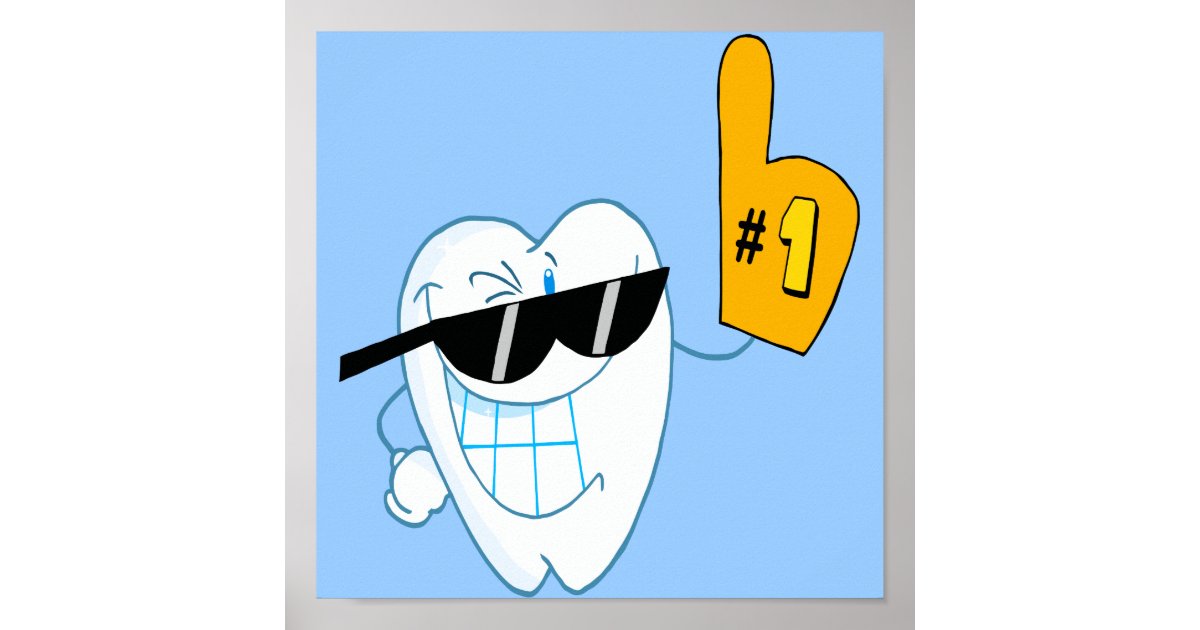 Smiling Tooth Cartoon Character Number One Poster | Zazzle