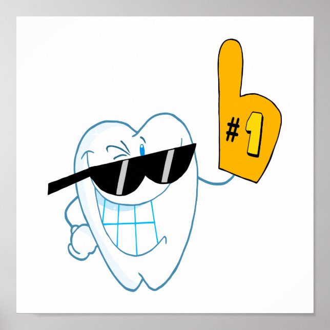 Smiling Tooth Cartoon Character Number One Poster (Front)