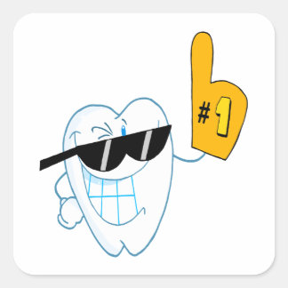 Smiling Tooth Cartoon Character Number One Square Sticker