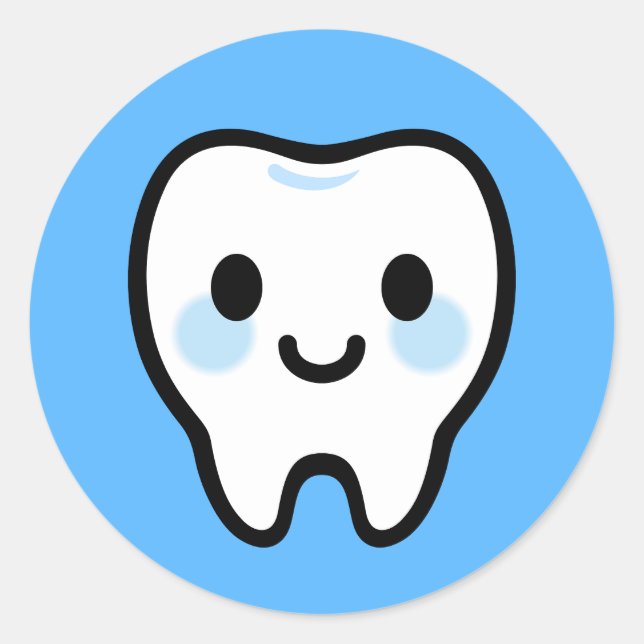 Smiling Tooth Character – Cute & Clean Illustratio Classic Round Sticker (Front)