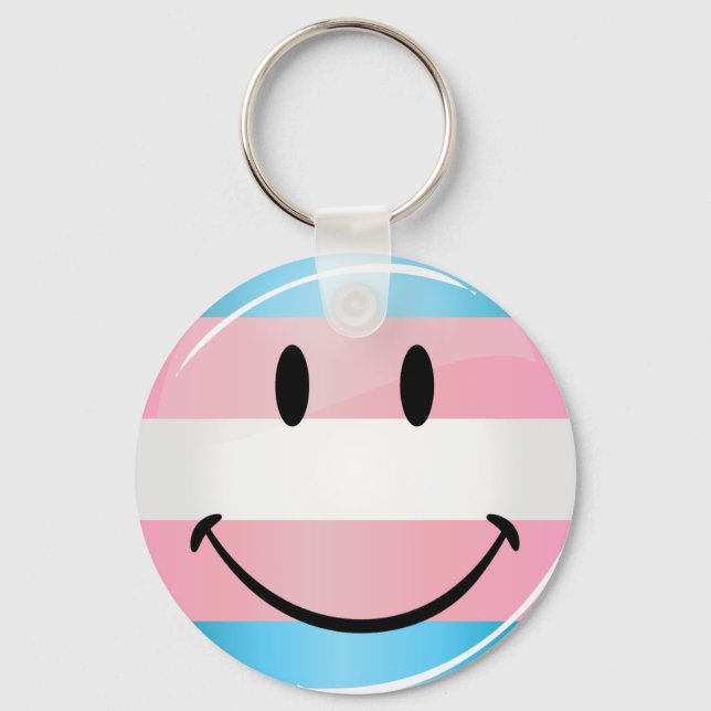 Smiling Transgender Flag Key Ring (Front)