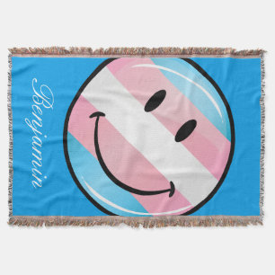 Smiling Transgender Flag Throw Blanket