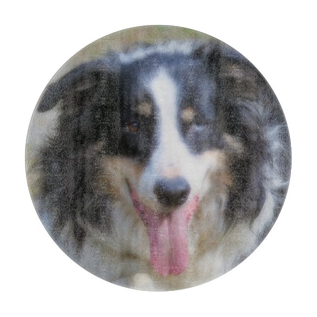Smiling Tri Coloured Border Collie Dog Cutting Board (Front)