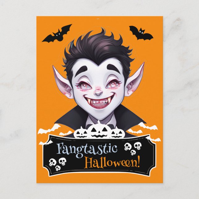 Smiling Vampire Fangtastic Halloween Funny Pun Postcard (Front)