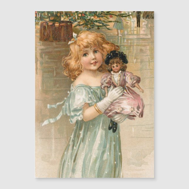 Smiling Victorian Girl with Doll at Christmas Ball (Front)