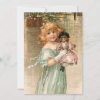 Smiling Victorian Girl with Doll at Christmas Ball