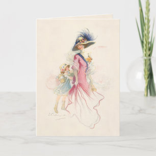 Smiling Victorian Mother and Daughter Holiday Card