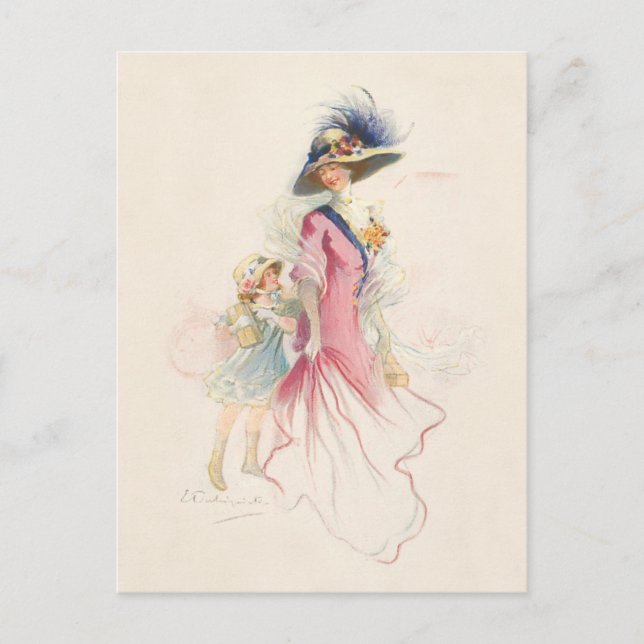 Smiling Victorian Mother and Daughter Holiday Post Postcard (Front)