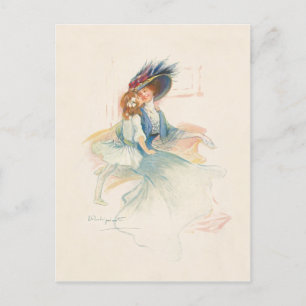Smiling Victorian Mother and Daughter Holiday Postcard