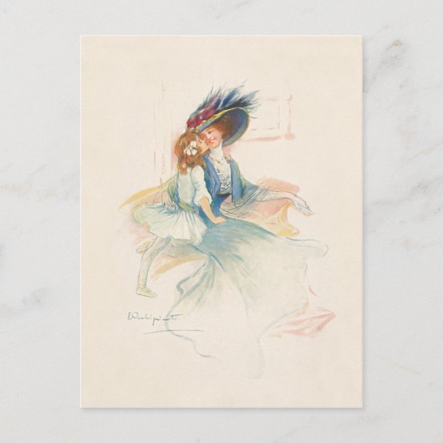 Smiling Victorian Mother and Daughter Holiday Postcard (Front)