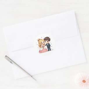 Smiling Vintage Wedding Couple – Kawaii Sticker