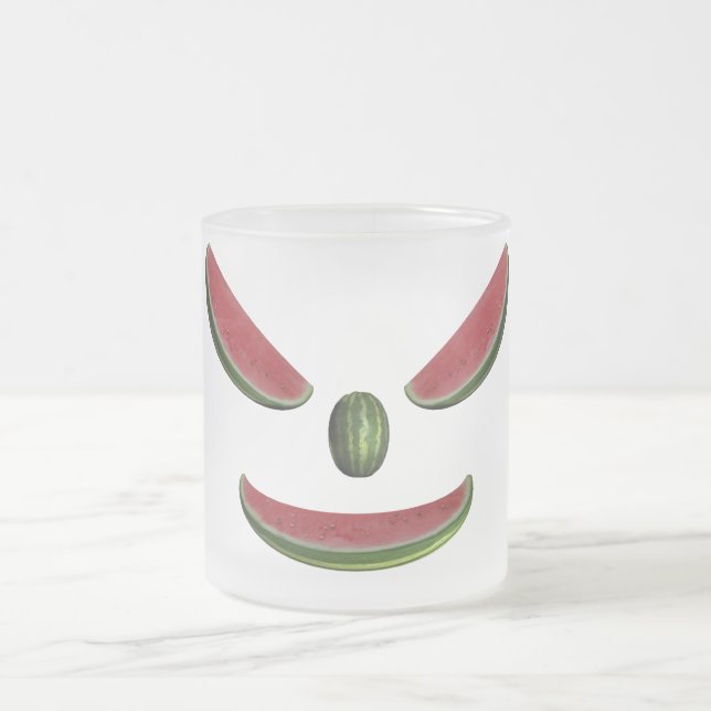 Smiling Watermelon Face Frosted Glass Coffee Mug (Center)