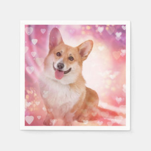 Smiling Welsh Corgi with Hearts Napkin