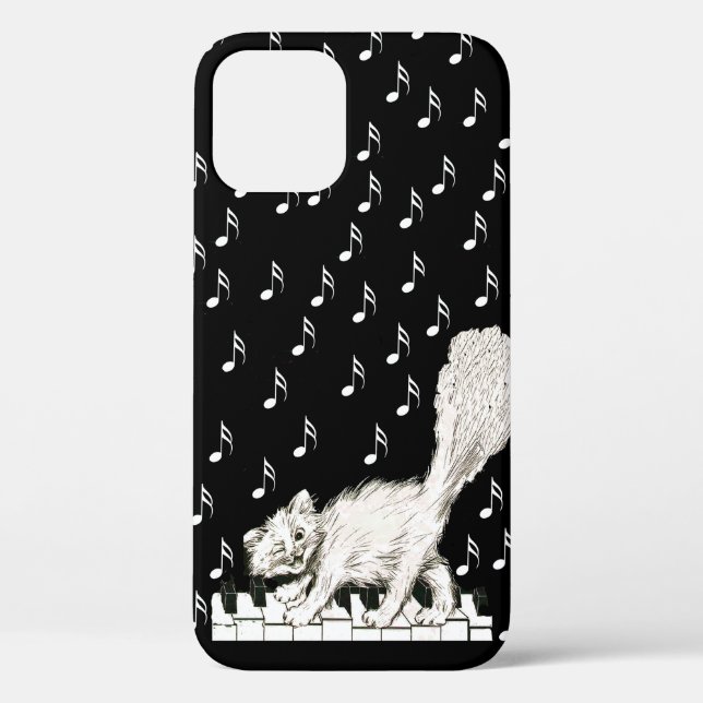 Smiling White Cat Fluffy Tail on Piano Keys Case-Mate iPhone Case (Back)