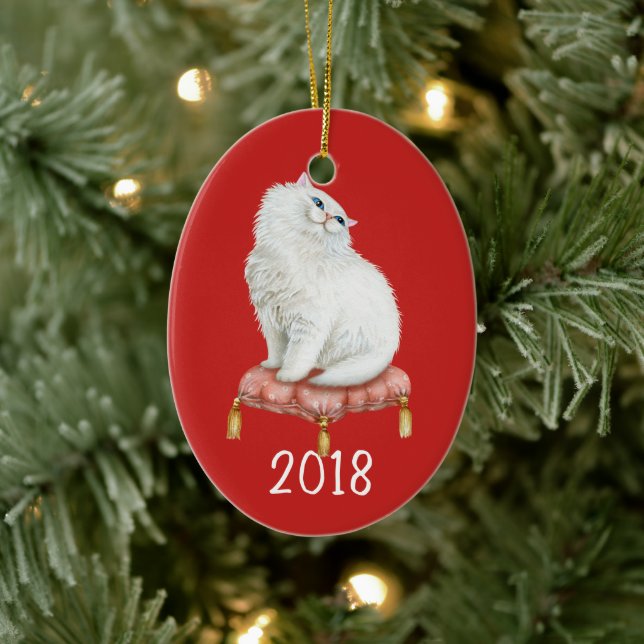 Smiling White Kitty Keepsake Year Ceramic Tree Decoration (Tree)