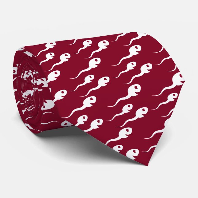 Smiling White on Burgundy Sperm Pattern Tie (Rolled)