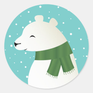 Smiling Winter Polar Bear Classic Round Sticker