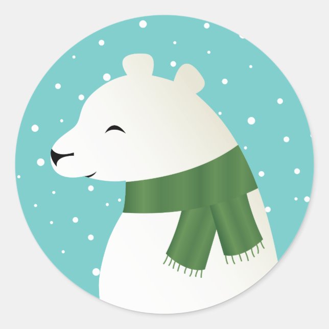 Smiling Winter Polar Bear Classic Round Sticker (Front)