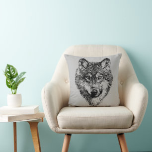 Smiling wolf head - lines silhouette 1 cushion