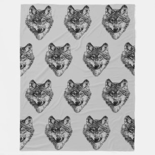 Smiling wolf head - lines silhouette 1 fleece blanket