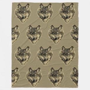 Smiling wolf head - lines silhouette 3 fleece blanket