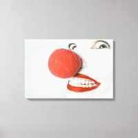 Smiling woman clown with a big red nose,