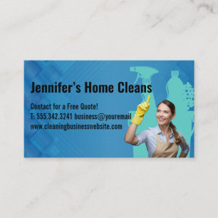 Smiling Woman in Cleaning Attire Business Card