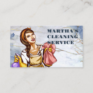 Smiling Woman with Cleaning Supplies Business Card