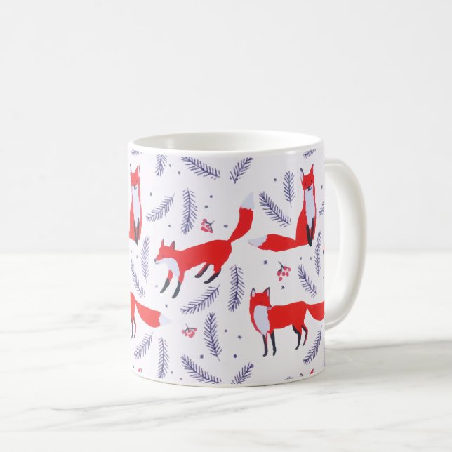 Smiling Woodland Forest Greenery Red Fox Coffee Mug (Front Right)