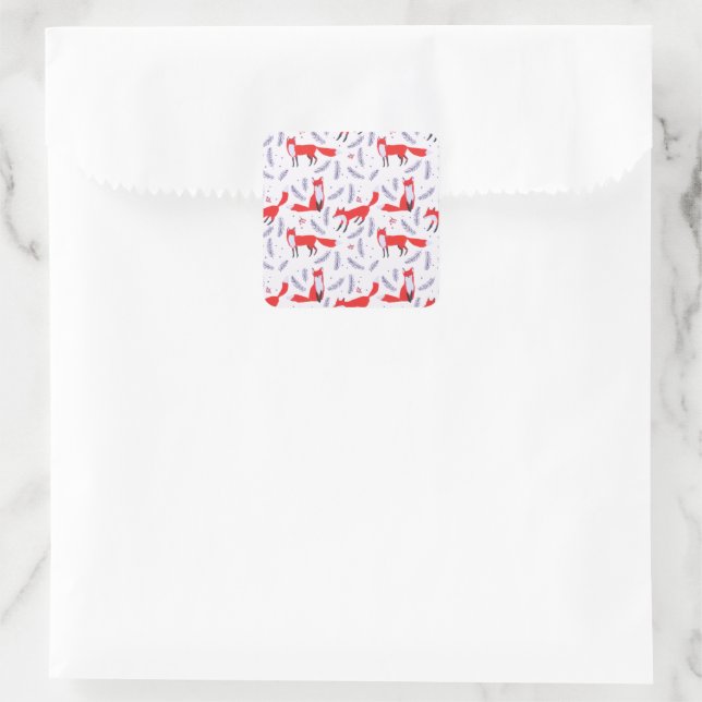 Smiling Woodland Forest Greenery Red Fox Square Sticker (Bag)